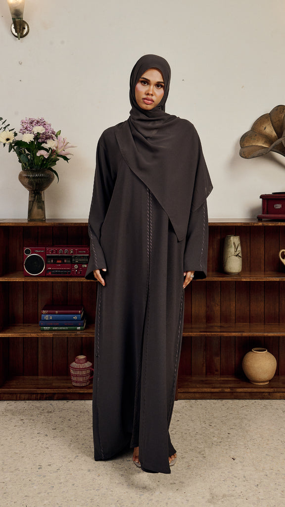 Rosed Crepe Reyhanli Dark Grey Abaya