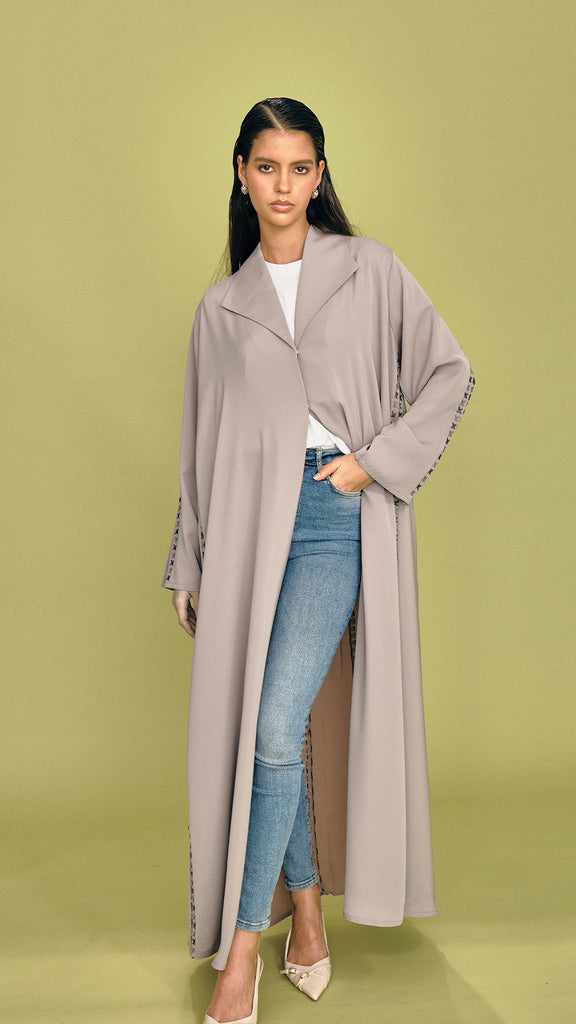 Korean Nidha Ruwi Taupe Coat Abaya