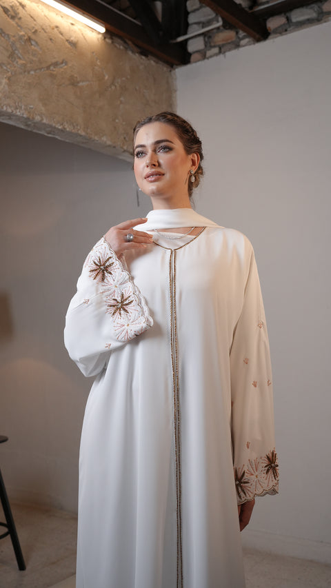 Sanabel White Olive Abaya