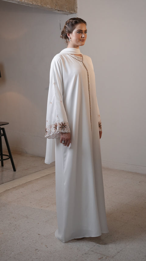 Sanabel White Olive Abaya