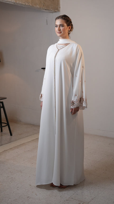Sanabel White Olive Abaya