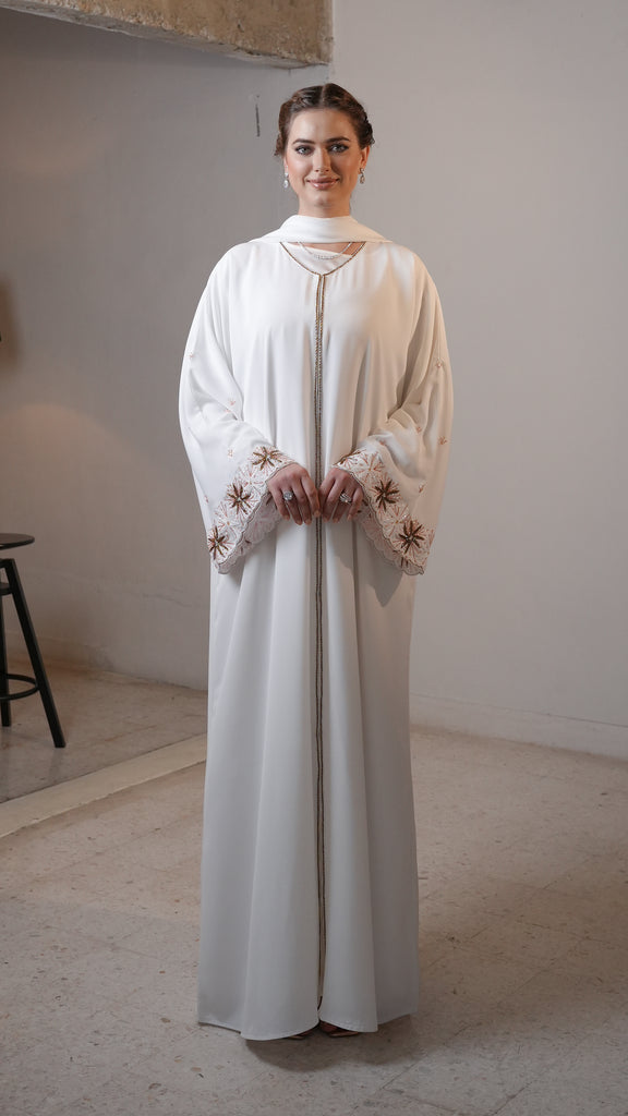 Korean Nidha Sanabel White Olive Abaya