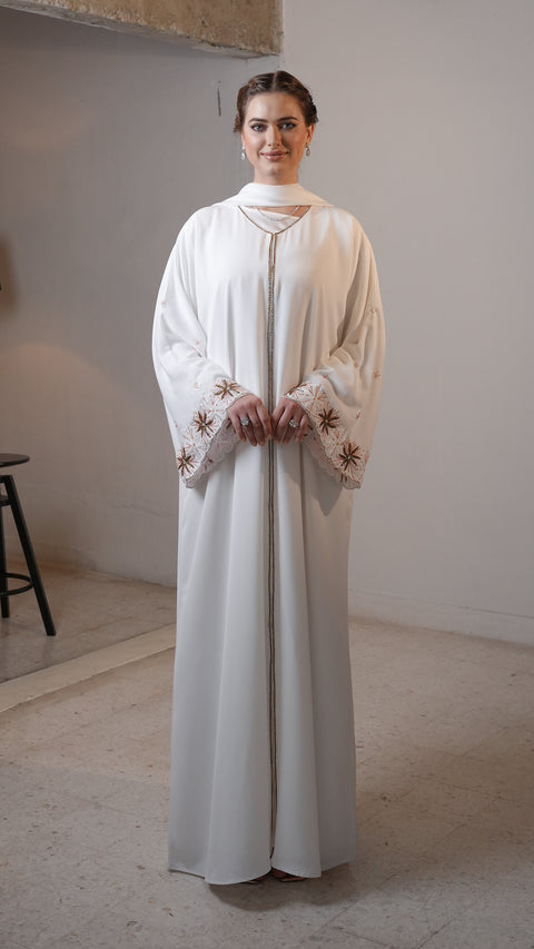 Sanabel White Olive Abaya