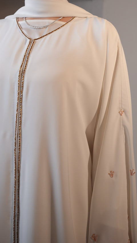 Sanabel White Olive Abaya