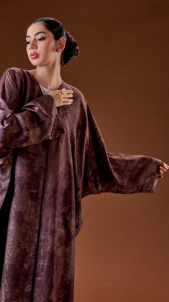 Rose Satin Shaqra Warm Brown Abaya