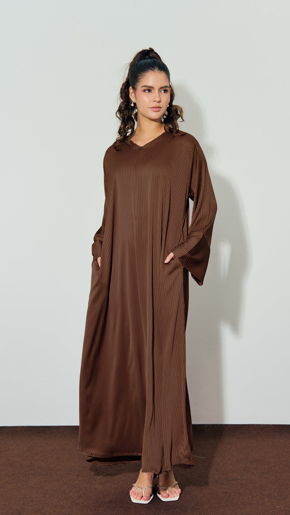 Ribbed Matte Satin Sharjah Brown Dress