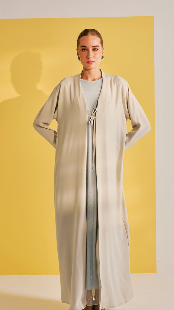 Rosed Crepe Shouf Almond Milk Cardigan Abaya