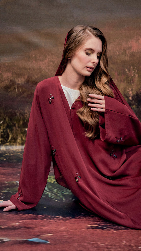Korean Nidha Sinai Wine Burgundy Abaya