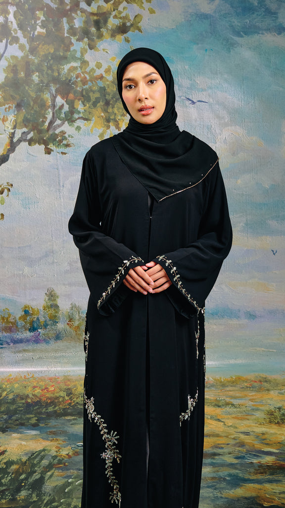Chiffon Sokhna Obsidian Green Abaya