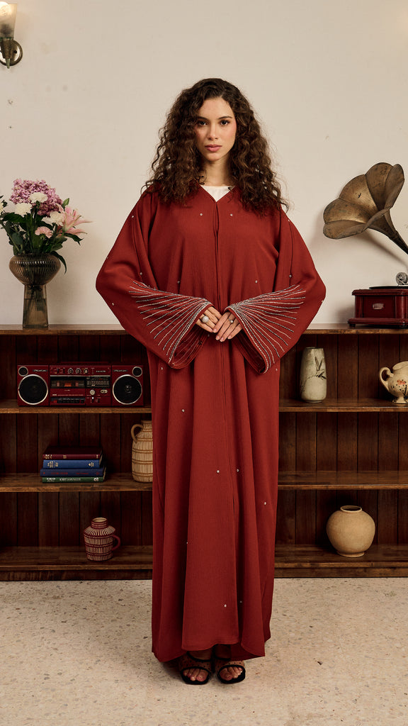 Korean Zoom Suwar Brick Orange Abaya