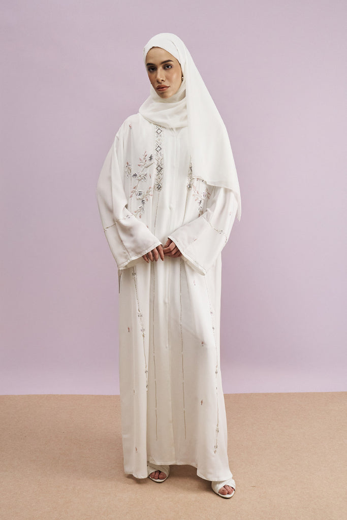 Tabeer Korean Nidha Abaya in Pearl
