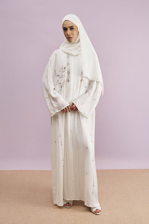 Tabeer Korean Nidha Abaya in Pearl