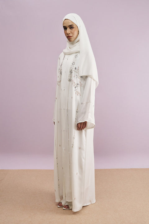 Tabeer Korean Nidha Abaya in Pearl