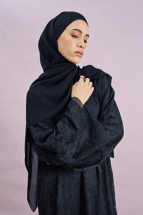 Taleen Tulle Lace Abaya in Black