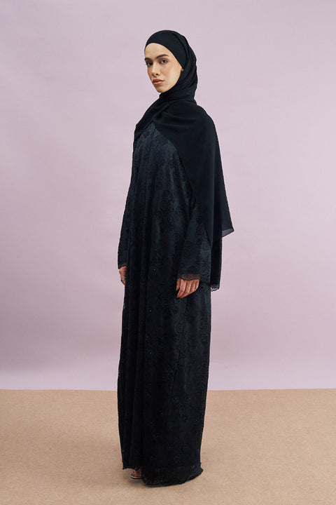 Taleen Tulle Lace Abaya in Black
