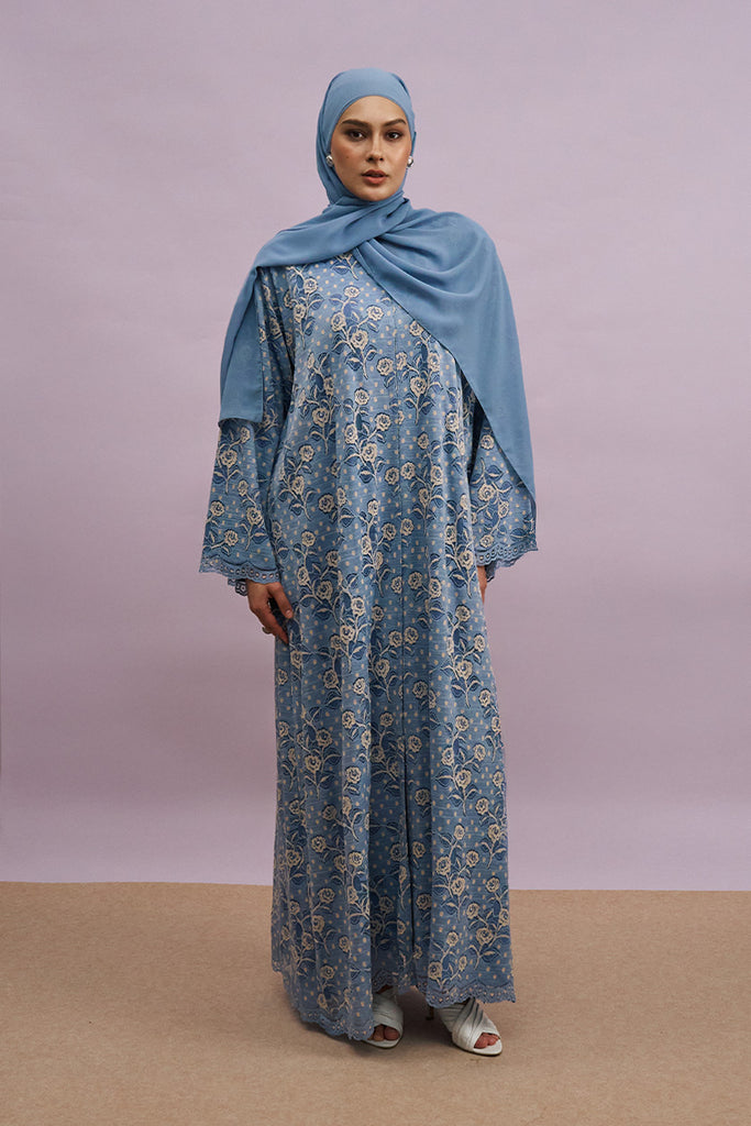 Taleen Tulle Lace Abaya in Vista Blue