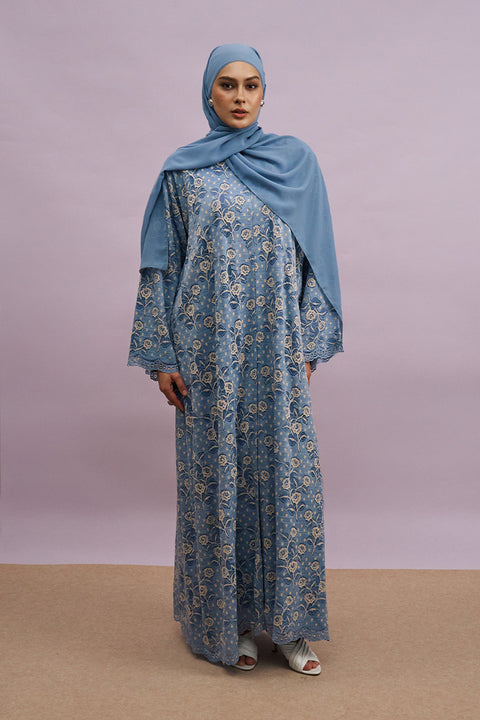 Taleen Tulle Lace Abaya in Vista Blue