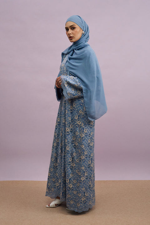 Taleen Tulle Lace Abaya in Vista Blue