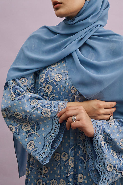 Taleen Tulle Lace Abaya in Vista Blue