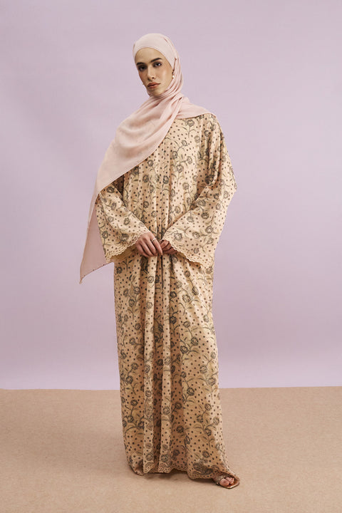 Taleen Tulle Lace Abaya in Sherbet