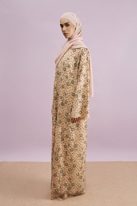 Taleen Tulle Lace Abaya in Sherbet