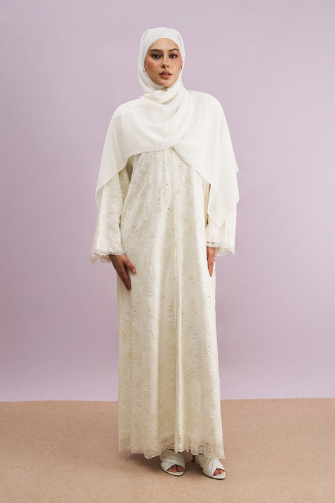 Taleen Tulle Lace Abaya in Snow