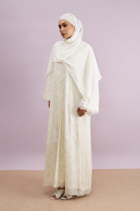 Taleen Tulle Lace Abaya in Snow