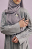 Tania Hand-Beaded Linen Abaya in Cloud