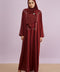 Tania Hand-Beaded Linen Abaya in Cherrywood