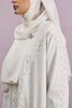 Tania Hand-Beaded Linen Abaya in Pearl