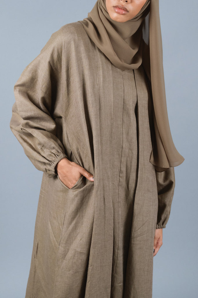 Pure Linen Tabriz Dark Olive Dress