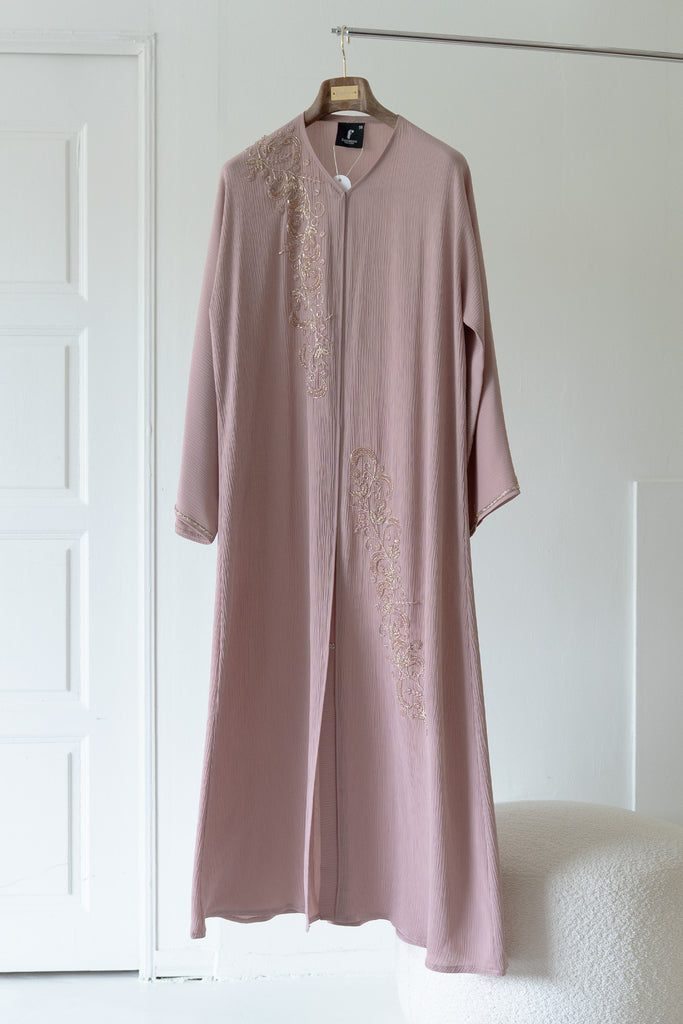 Korean Zoom Zarqa Apricot Pink Abaya