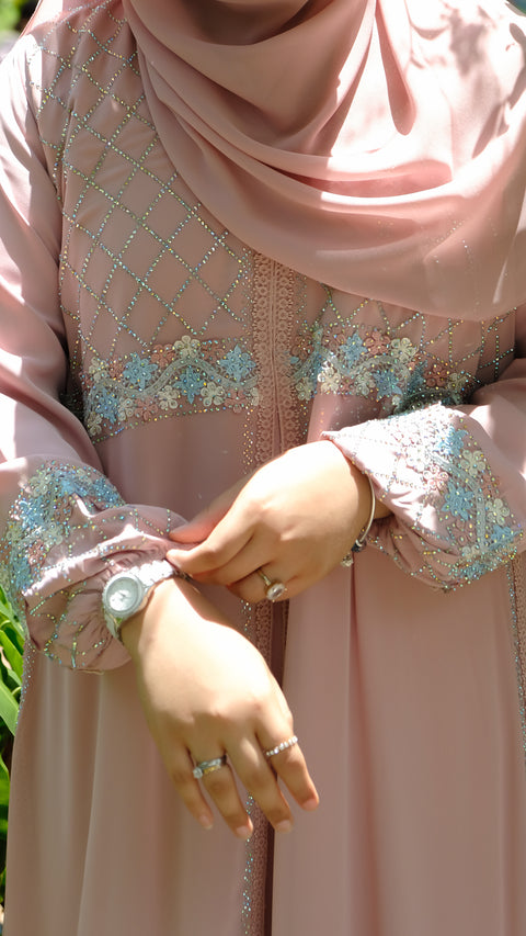 Zinnia Raspberry Cream Abaya by Guzel Kismet