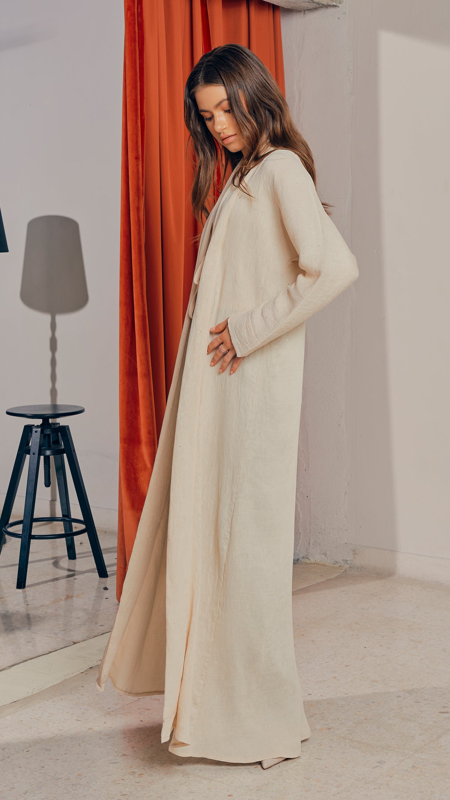 Cotton Corduroy Aspen Almond Milk Cardigan Abaya – Fustaann