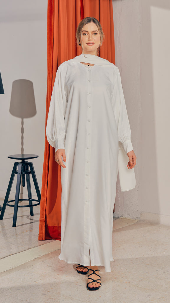 Velvet Satin Dorothy Frost White Abaya