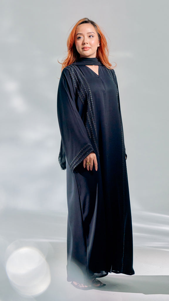 Korean Nidha Erbil Obsidian Black Abaya