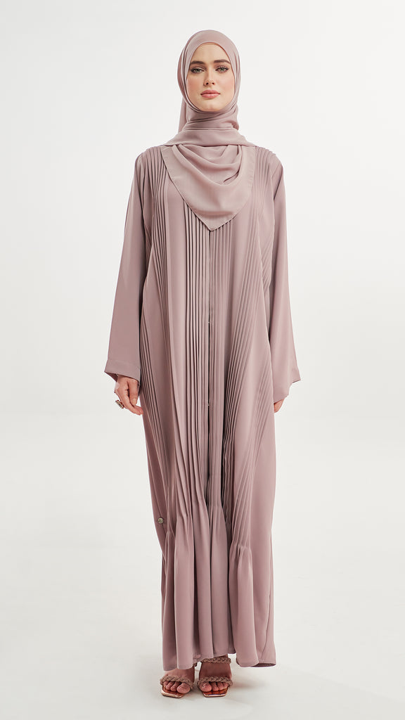 Korean Nidha Estella Pleated Mauve Abaya