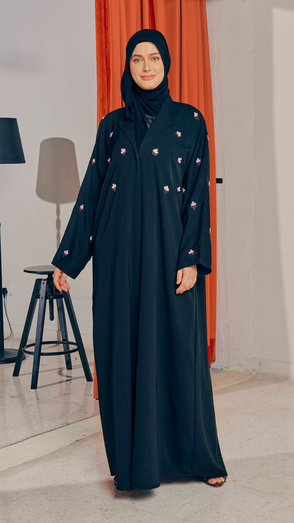 Korean Nidha Oyun Obsidian Pink Coat Abaya