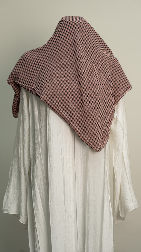 Printed Chiffon Shawl Gingham Pink