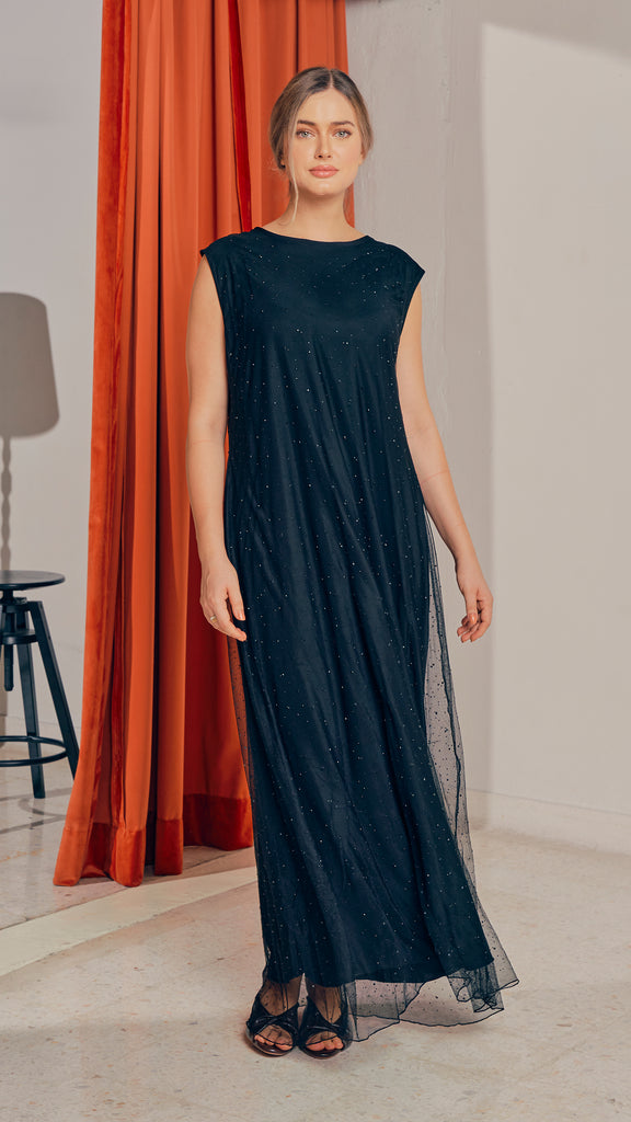 Jersey Tulle Jet Black Dress