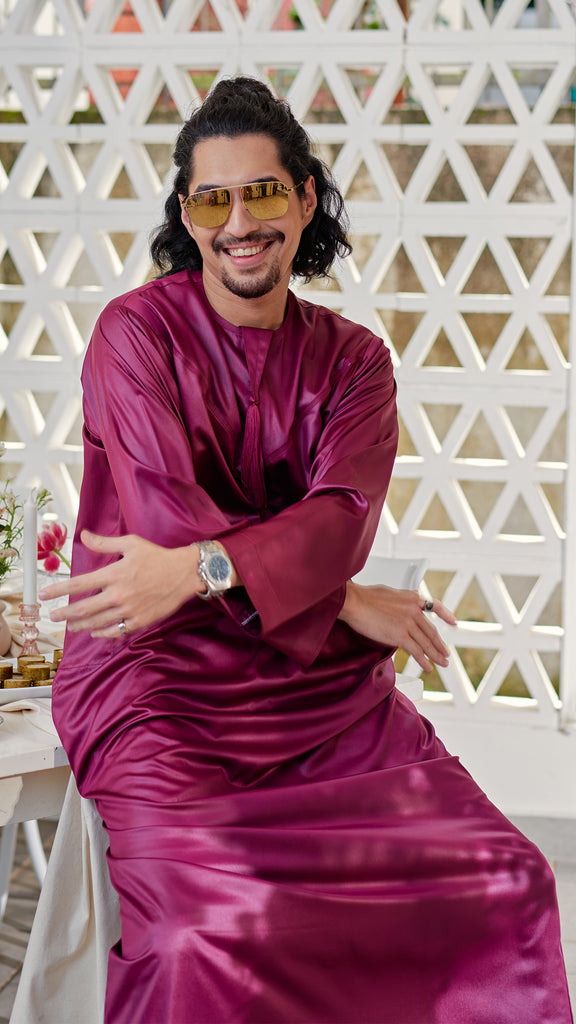 Shinny Cotton Men Thobe Maroon